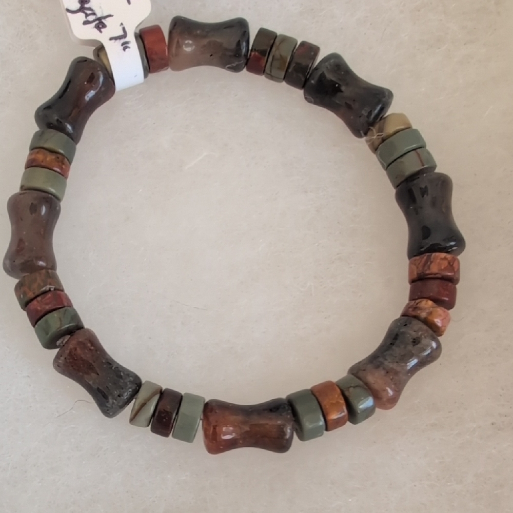 Red Creek Jasper and Brown Agate Stretch Bracelet